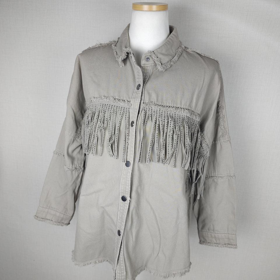 자라 라인스톤 프린지 셔츠자켓 여성55사이즈