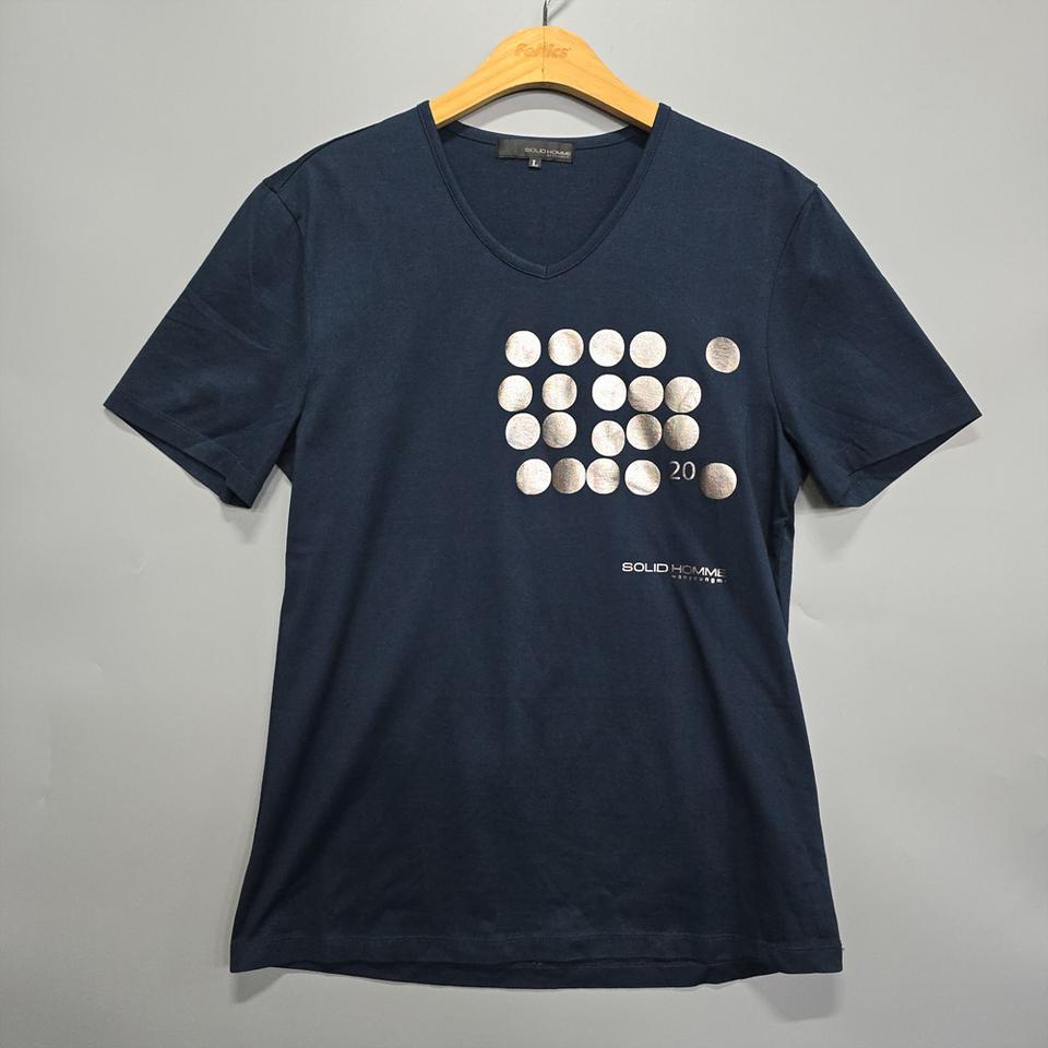 솔리드옴므 도트 그래픽 브이넥 반팔티 L