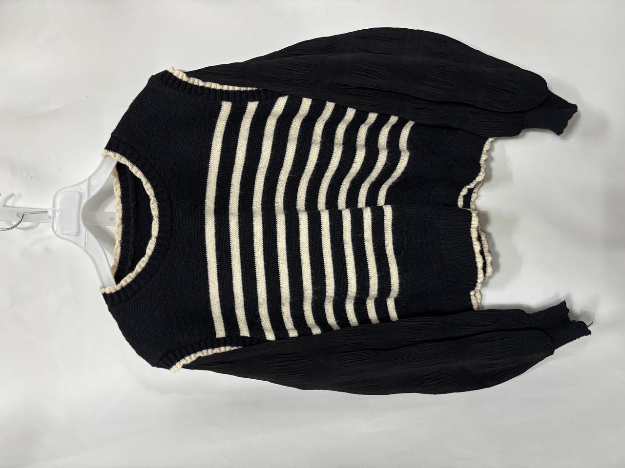 퍼프 소매 레이어드 니트 스웨터