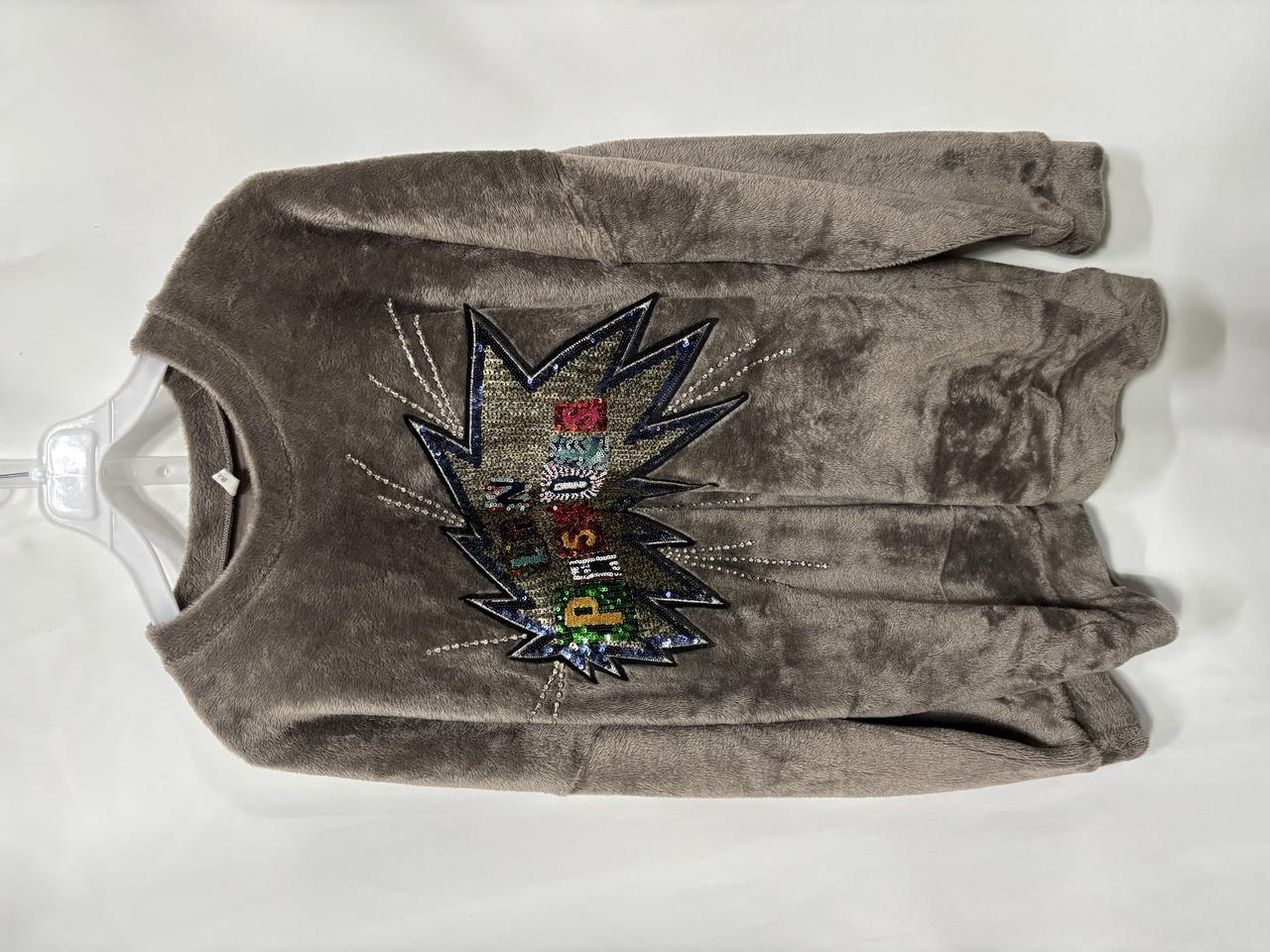 에이블링 그래픽 자수 레터링 벨루아 플리스 맨투맨