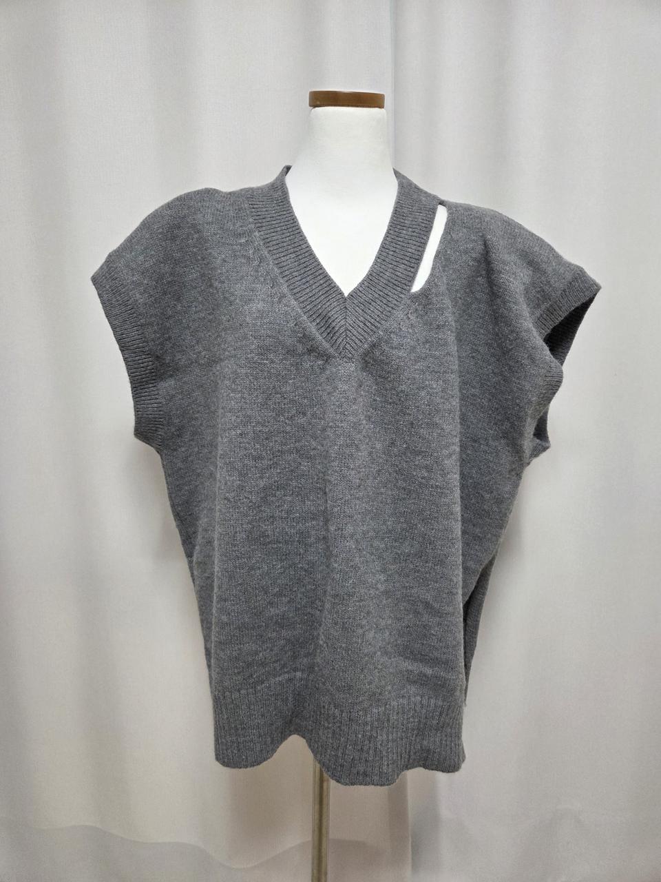 더퍼스트 박시 어깨패드 V넥 니트 조끼 그레이