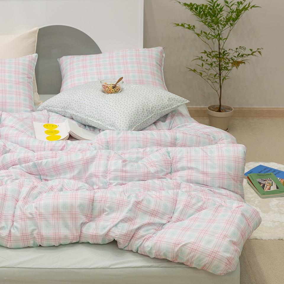 먼지없는 사계절 차렵이불  휴비스 항균솜 솜사탕 러블리 체크 이불 침구