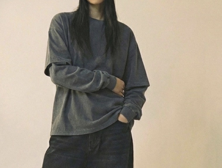 리브레너 워싱 피그먼트 긴팔 티셔츠 공용m