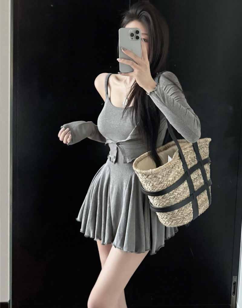 슬림 나시 원피스 크롭 가디건세트