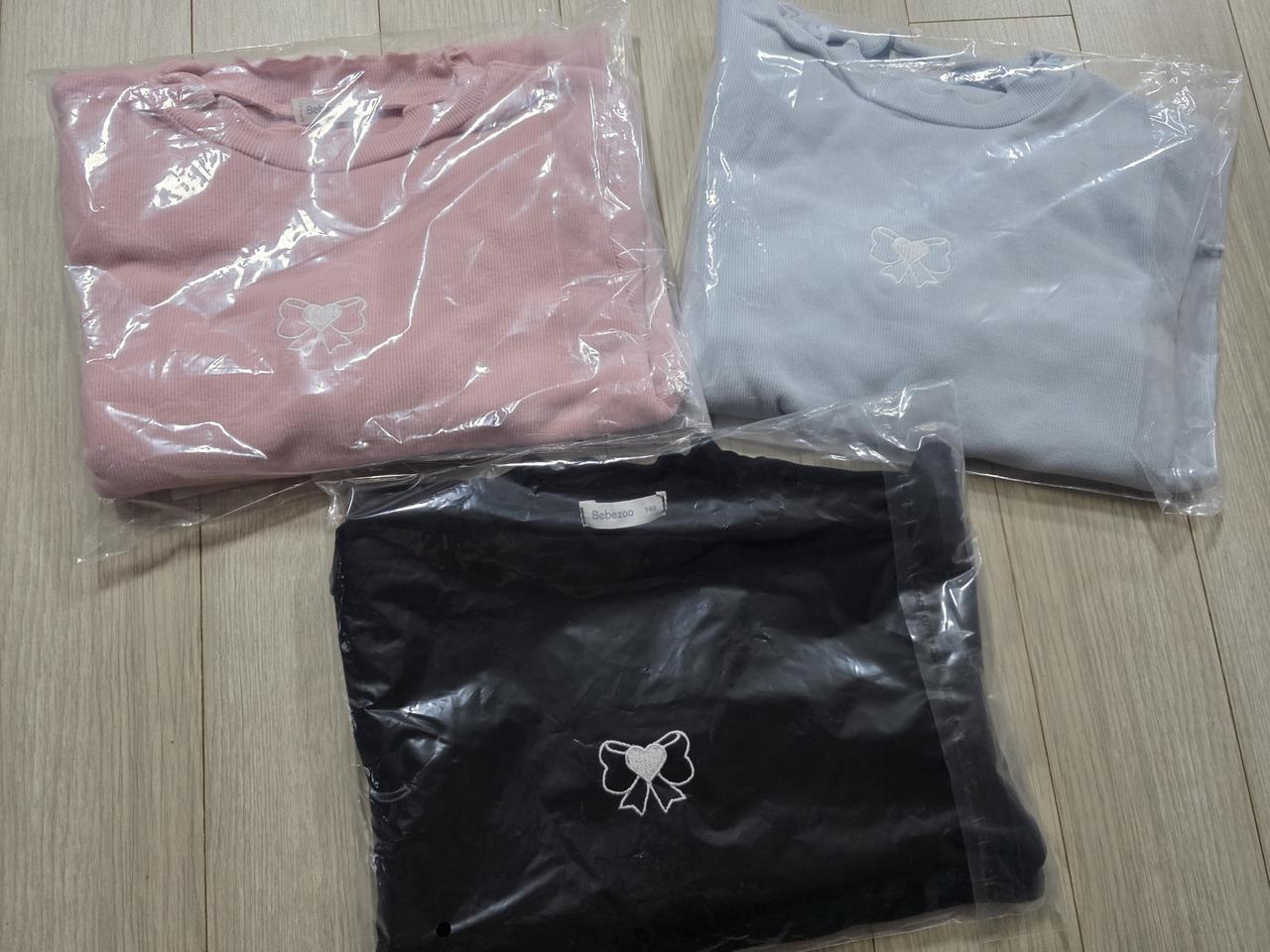 140사이즈 도톰한 리본 하트티 3세트 일괄