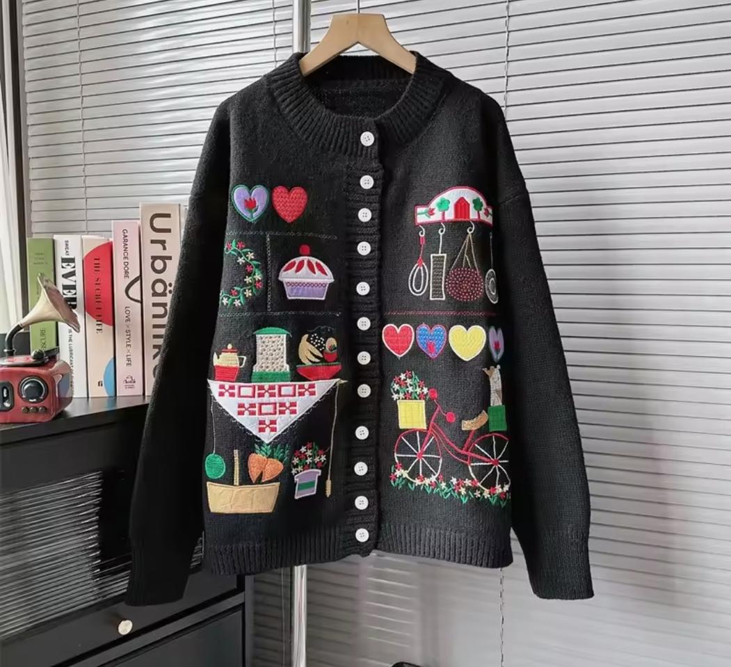 와펜 자수 니트 가디건 새옷