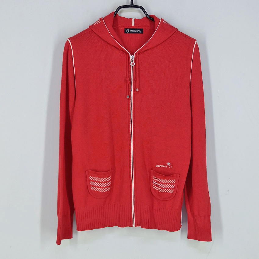 임페리얼 여성 춘추 아크릴혼방 니트후드집업 레드 (HU43224)