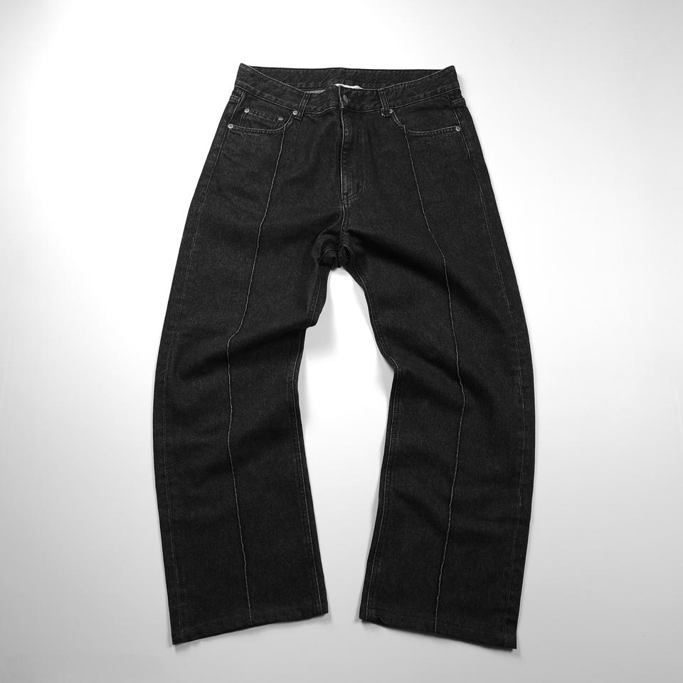 유니폼브릿지 절개 디테일 흑청 데님 팬트 (L)