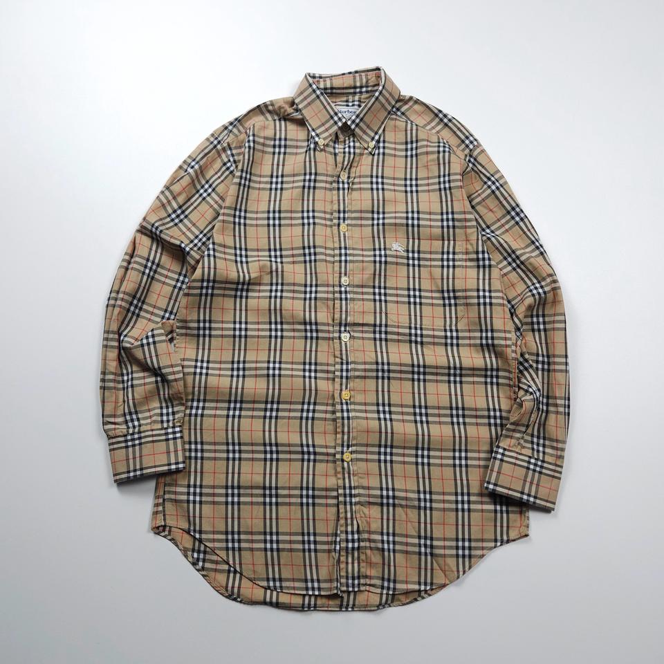 버버리 아카이브 자수로고 베이지 노바체크 셔츠 (S)