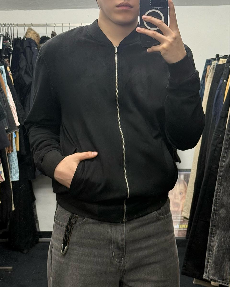 자라 스웨이드 집업 블루종 봄버 자켓 블랙 L 100 락시크 고스 펑크