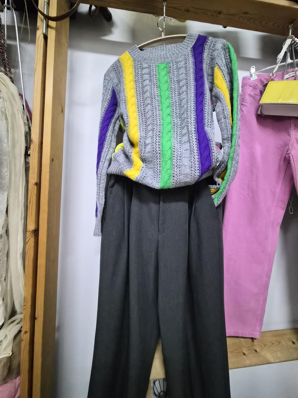 베네통 멀티컬러  케이블 봄니트.