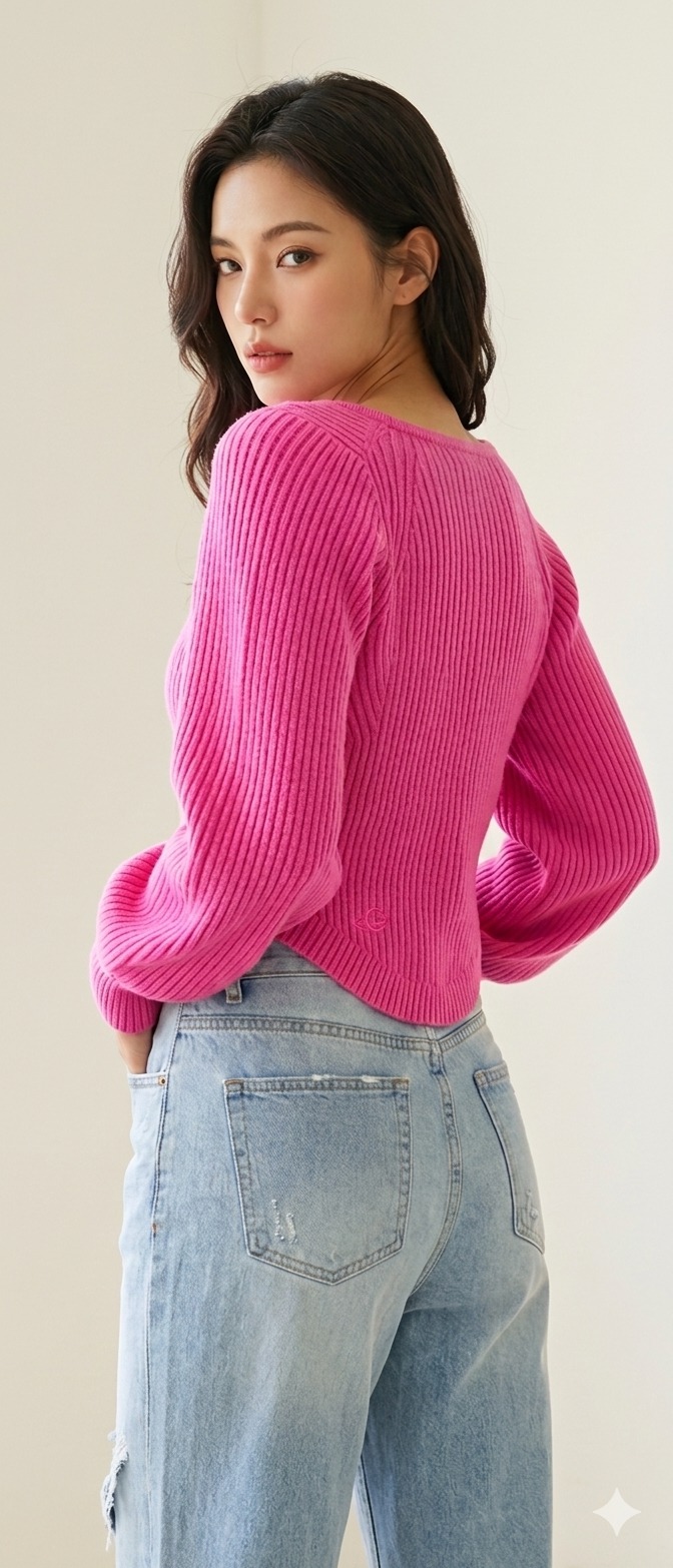 어반드레스 스퀘어라운드 핑크벌룬 골지니트