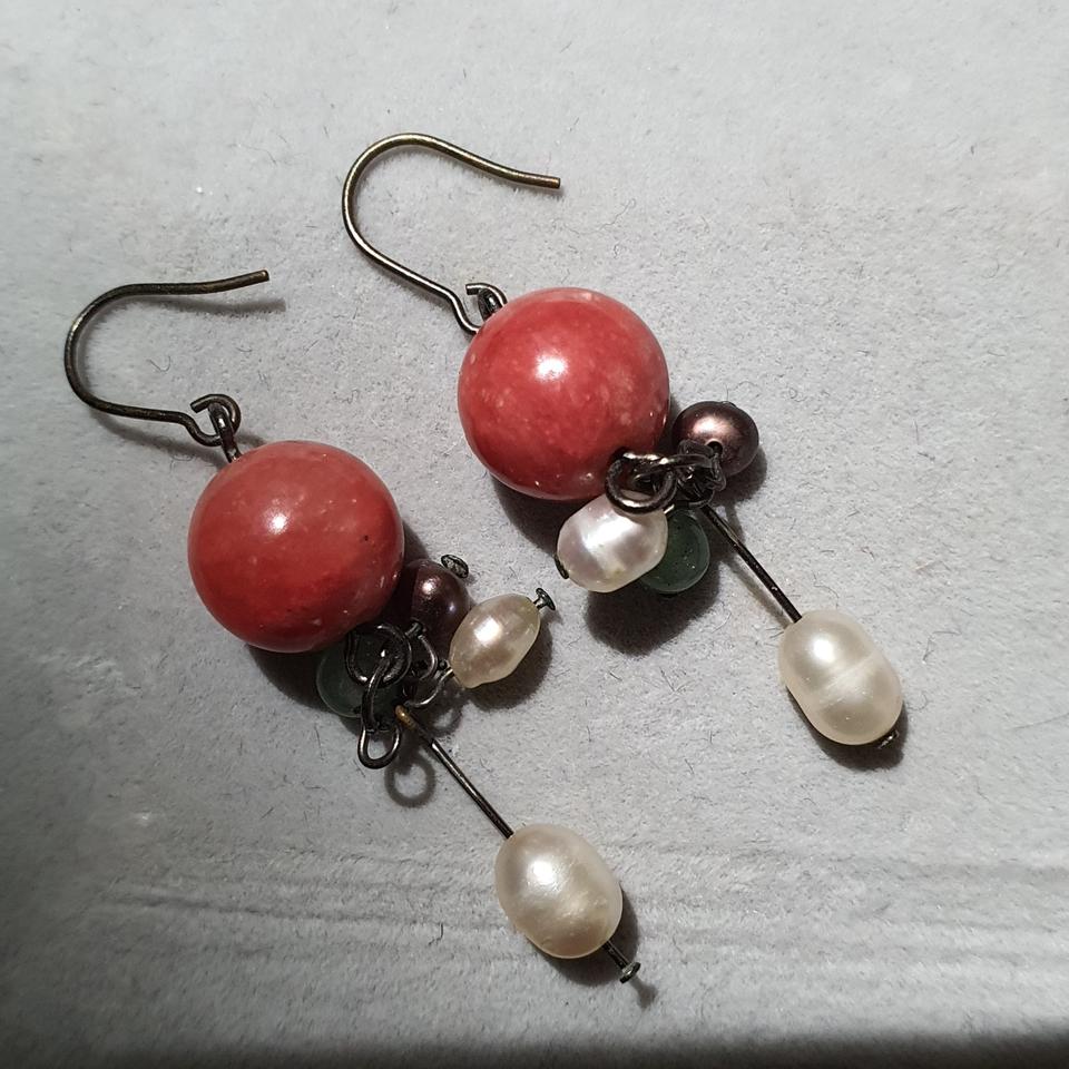 빈티지 천연옥 천연 진주 귀걸이