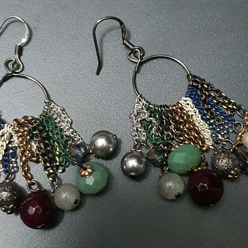 빈티지 럭셔리 보헤미안 실버 925 원석 진주 귀걸이