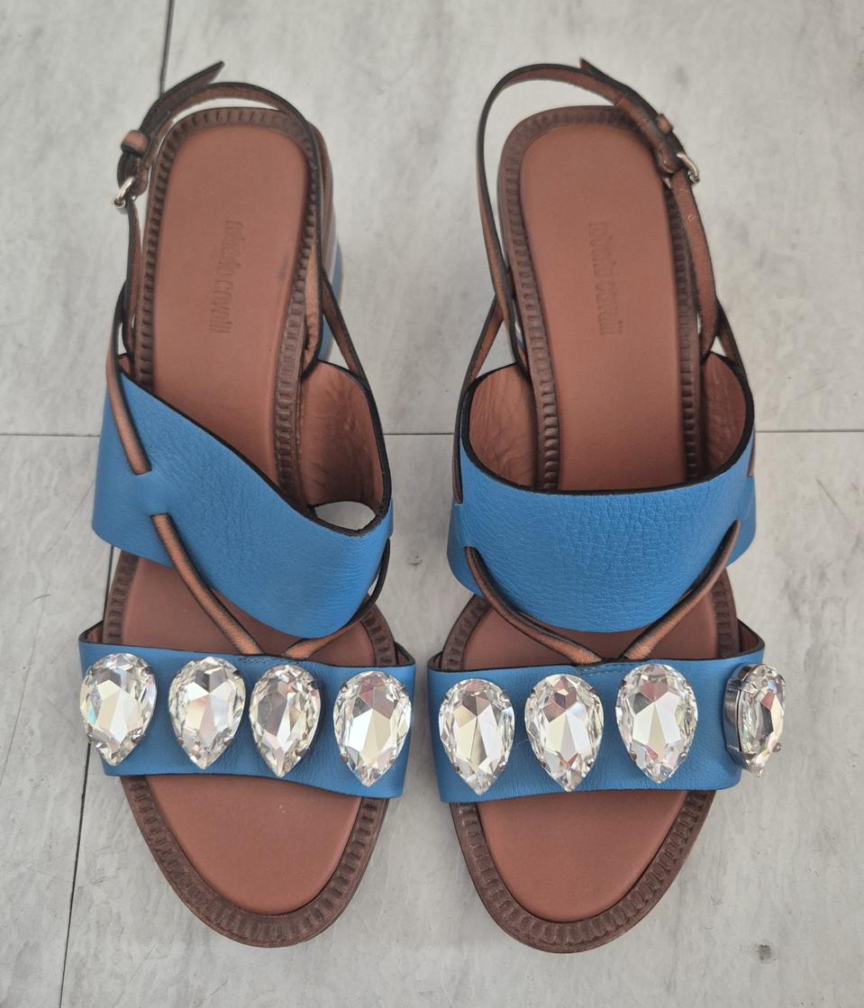 로베르토 카발리 블루 큐빅 샌들 (여성)36