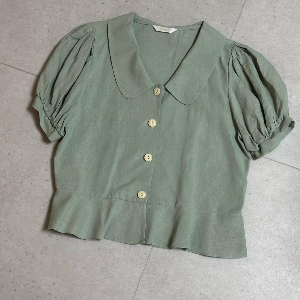 퍼프 반팔 블라우스 민트