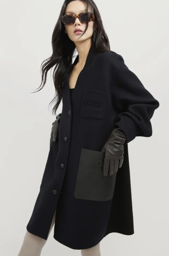 럭키슈에뜨 2025 캐시미어 혼방 노카라 롱 코트  36사이즈