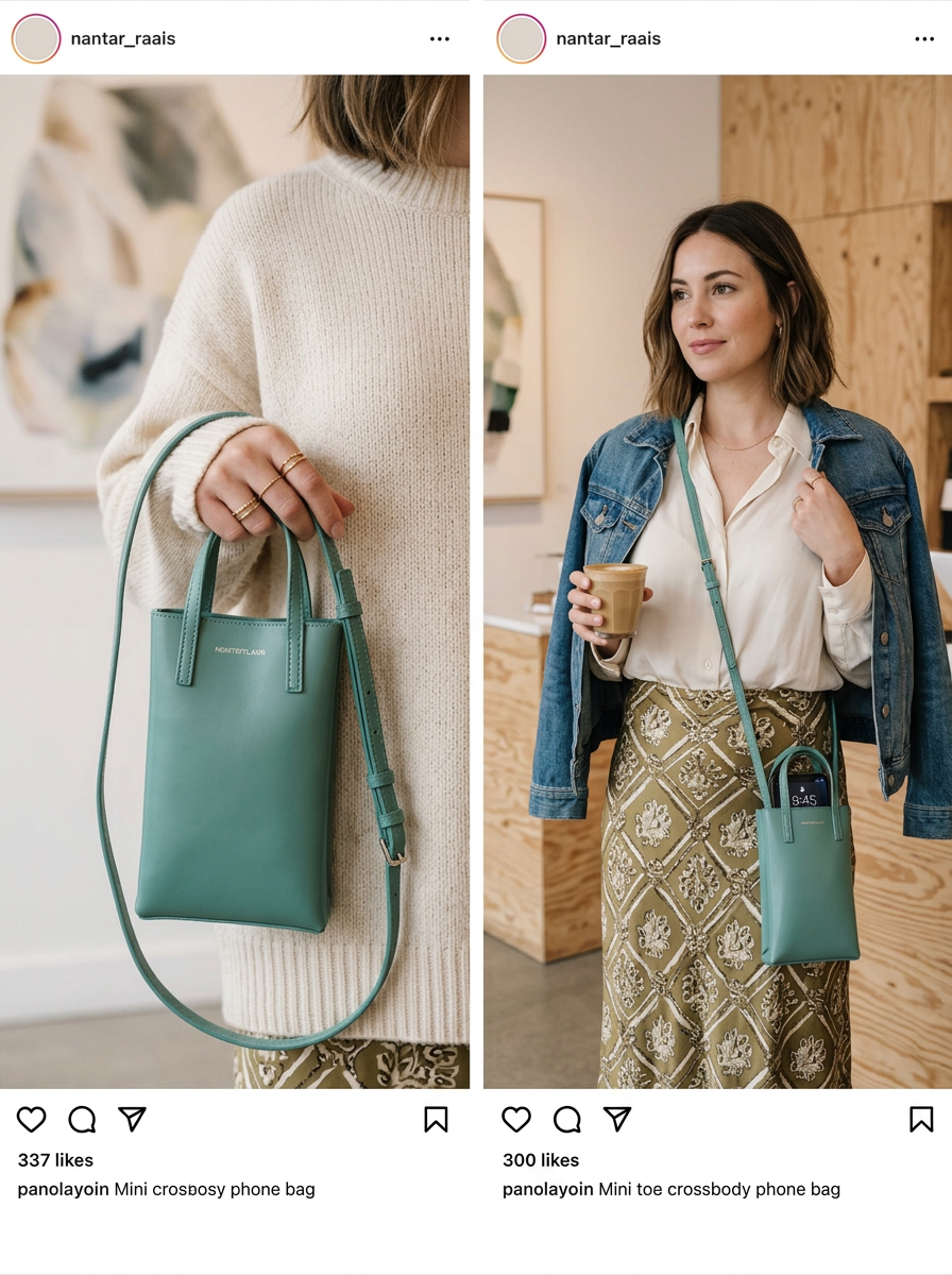 빈폴 온에어 핸드폰 미니 토트백 카키