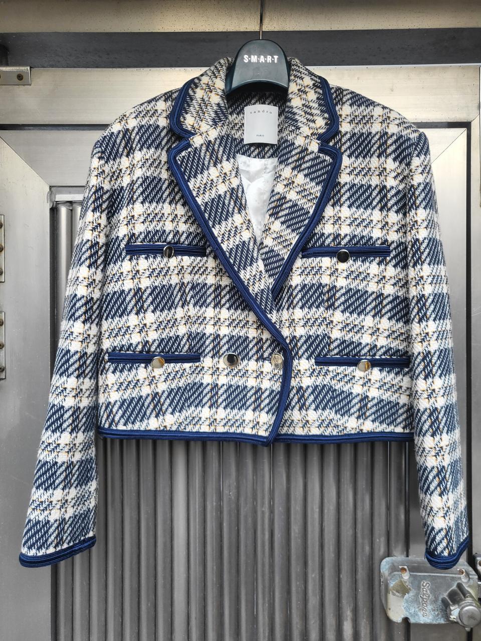산드로 이사벨라 트위드 체크 크롭자켓 36 새상품수준