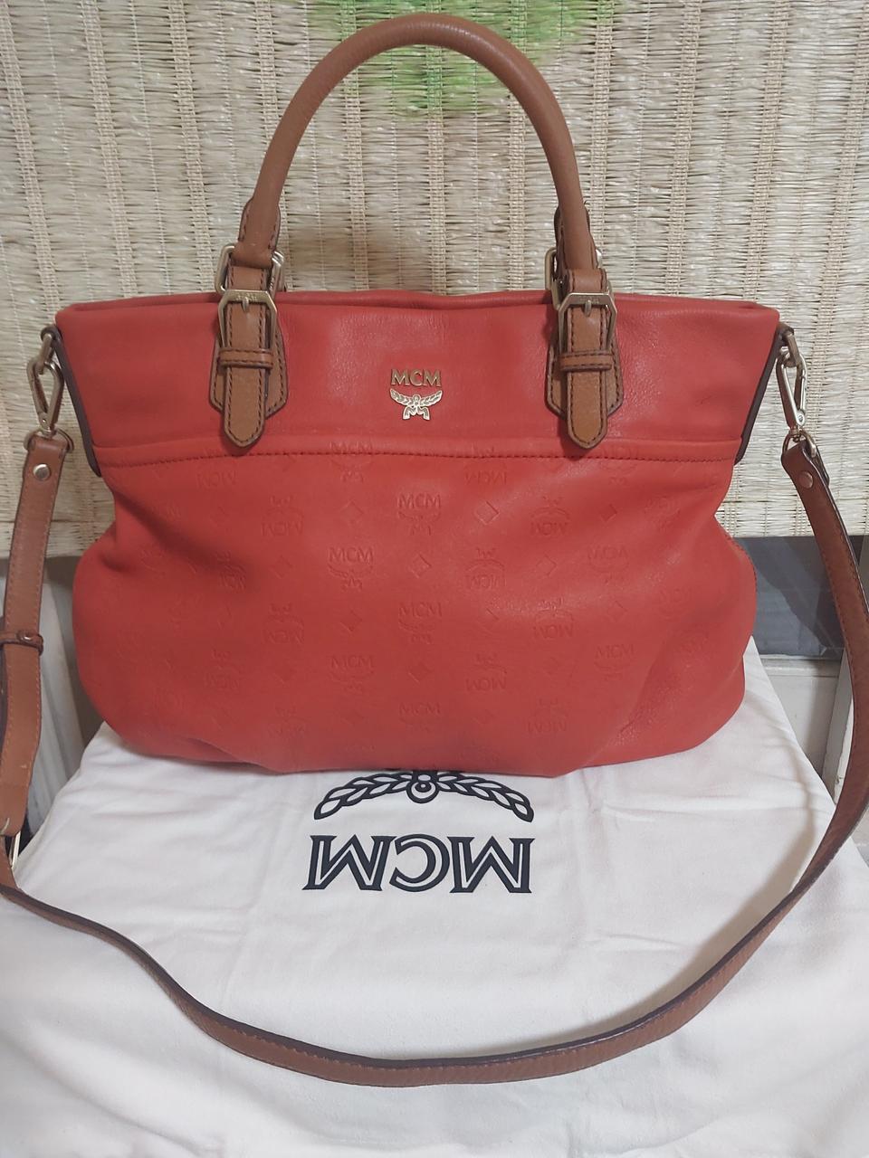 정품)엠씨엠 에바 숄더백 토트백 가죽 오렌지
