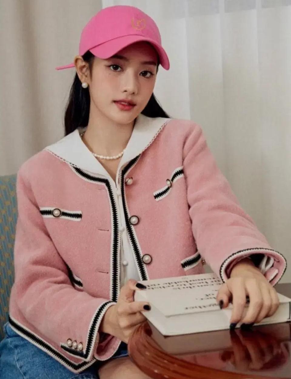 실착1회.로라로라 핑크 트위드 자켓 프리사이즈