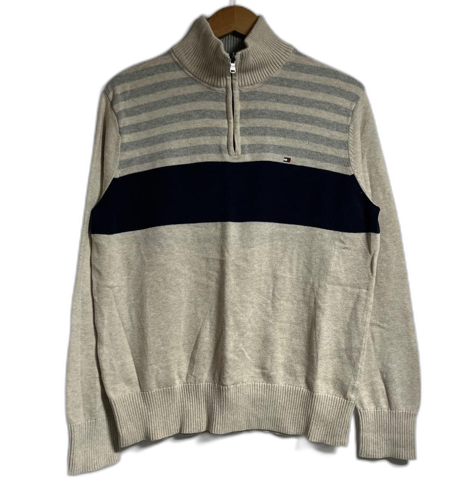 공용 타미힐피거 스트라이프 반집업 니트 스웨터 M