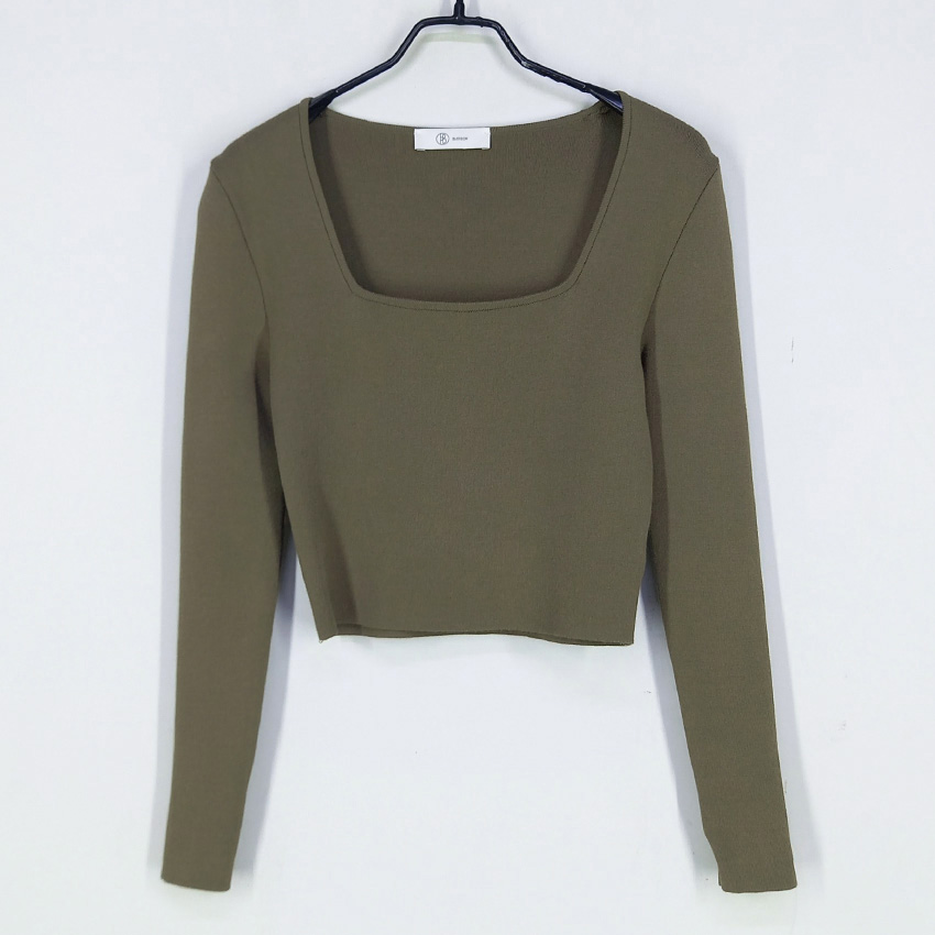 블라썸 여성 춘추 딥파임 슬림 크롭니트티 카키브라운 (HU43273)