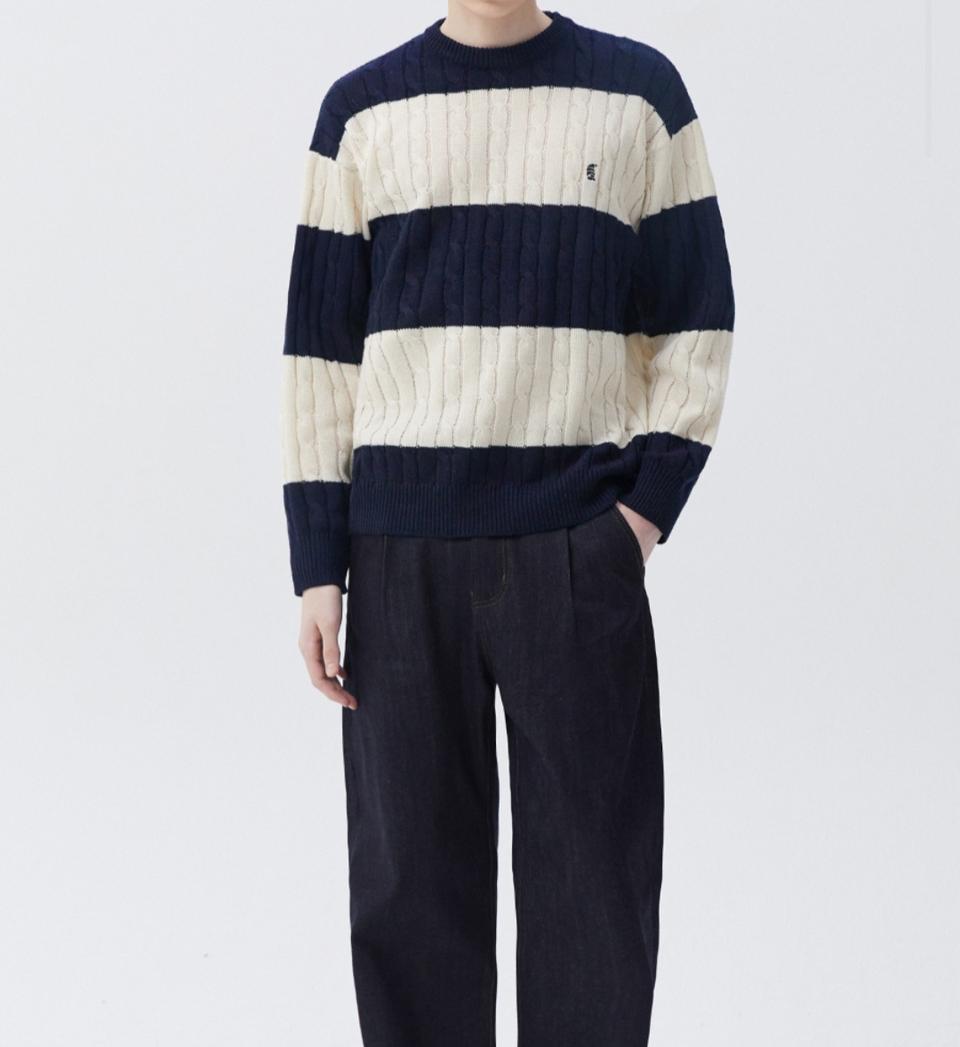 트릴리온 워셔블 보트자수 케이블 크루넥 니트 L