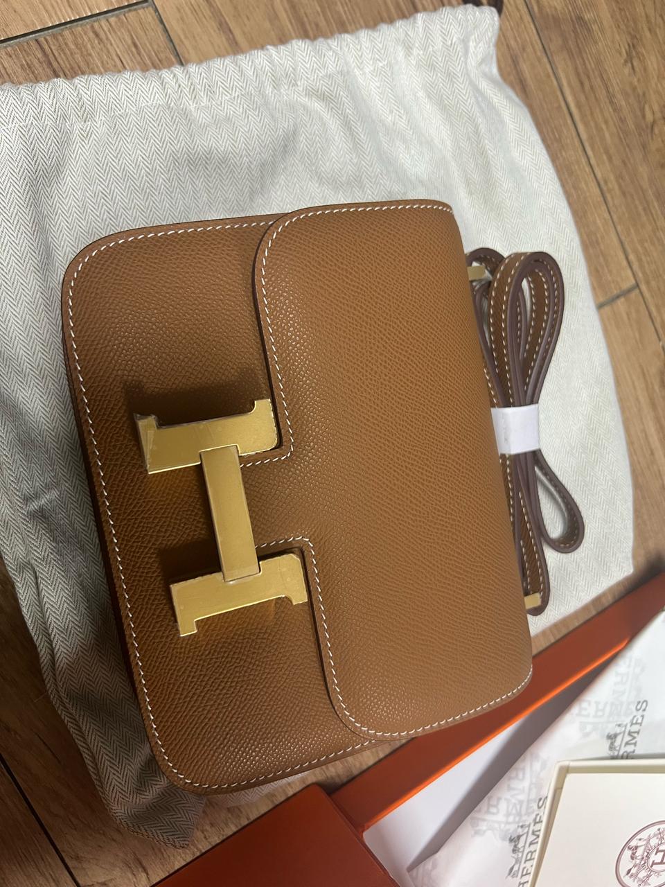 에르메스 콘스탄스 18 브라운 금장 숄더백