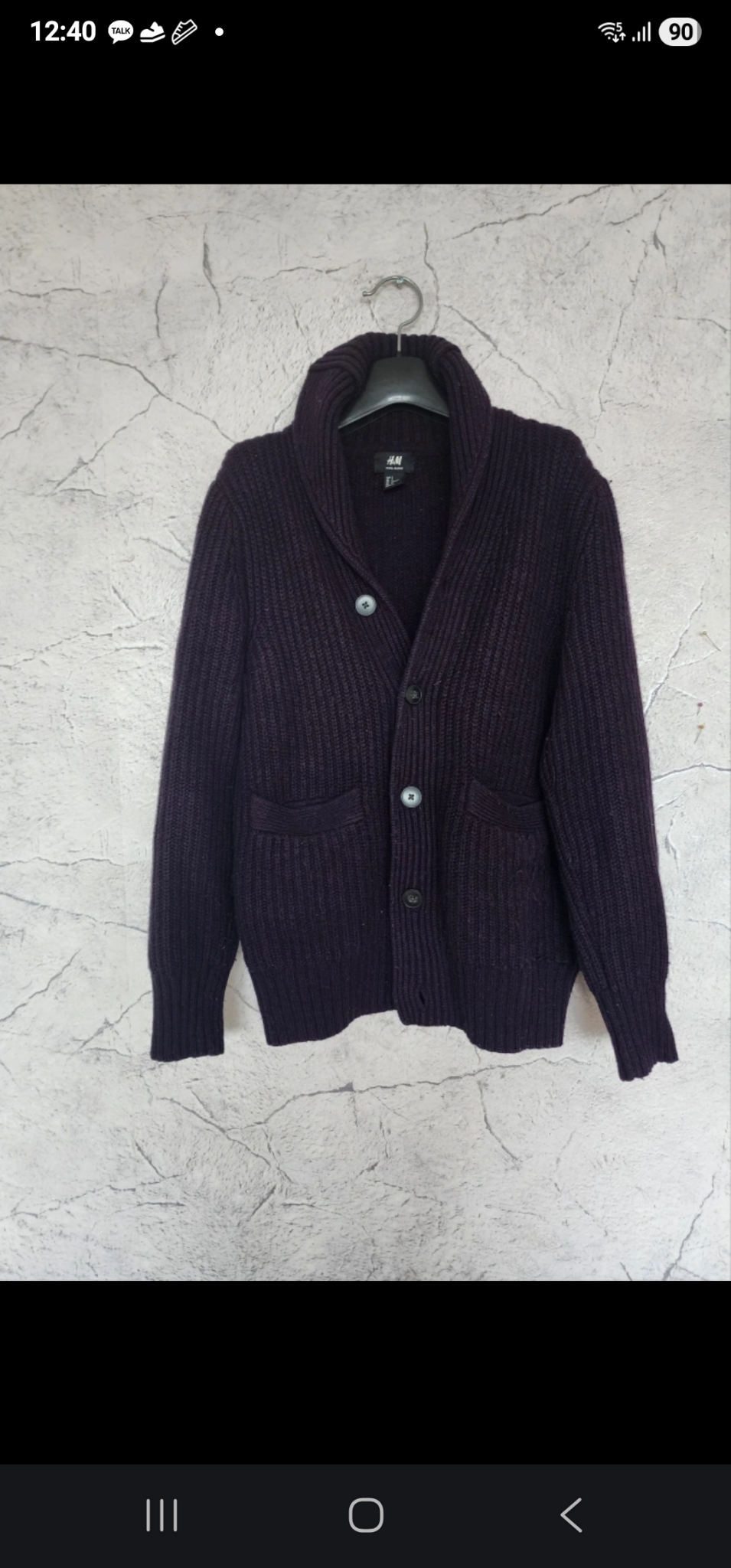 H&M 숄카라 다크퍼플 니트 가디건 남녀공용 90 95