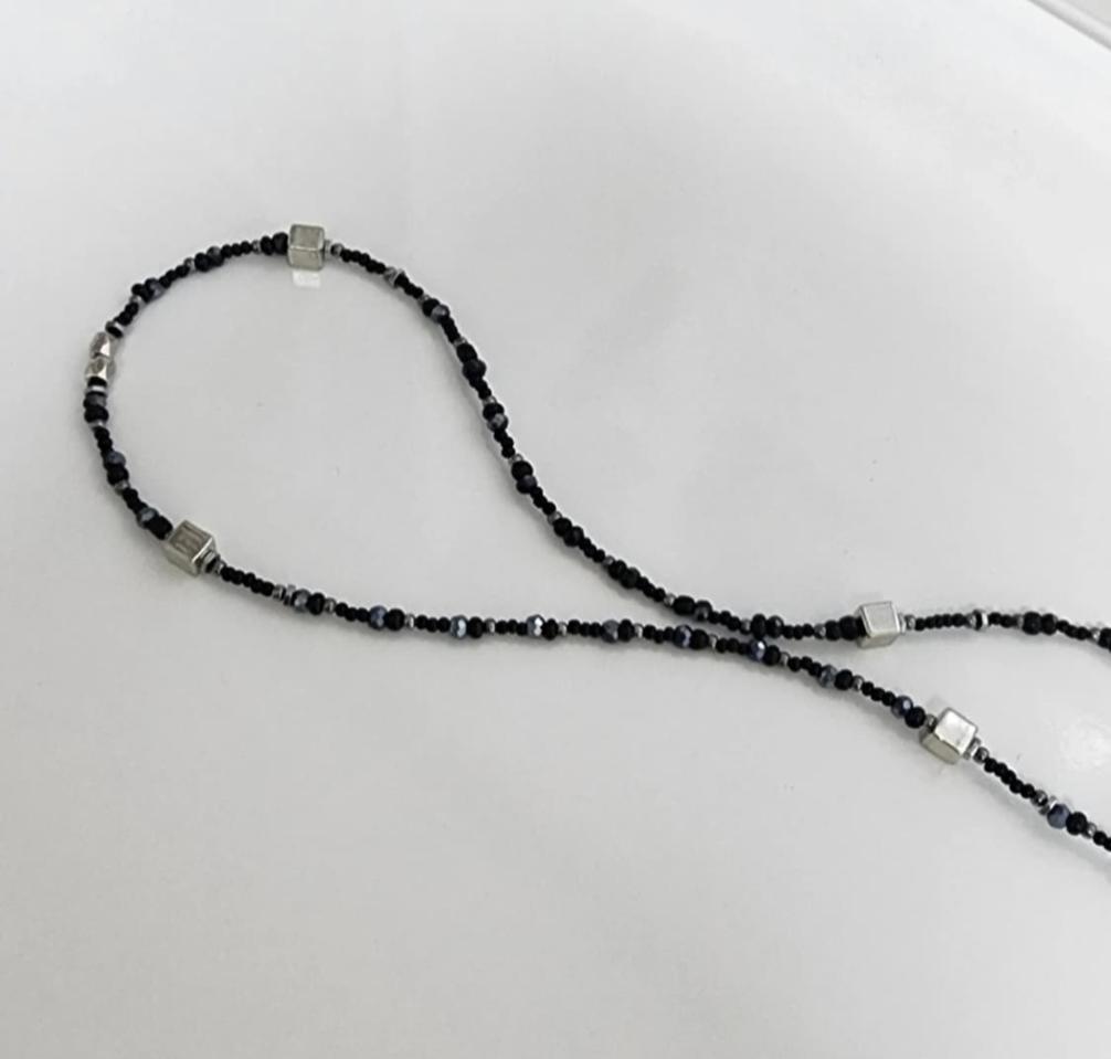 남자 블랙 실버 큐브 목걸이