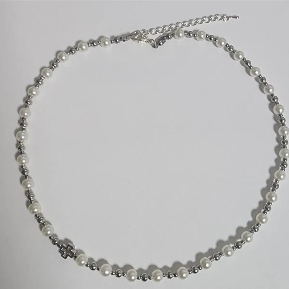 화이트 실버 십자가 목걸이