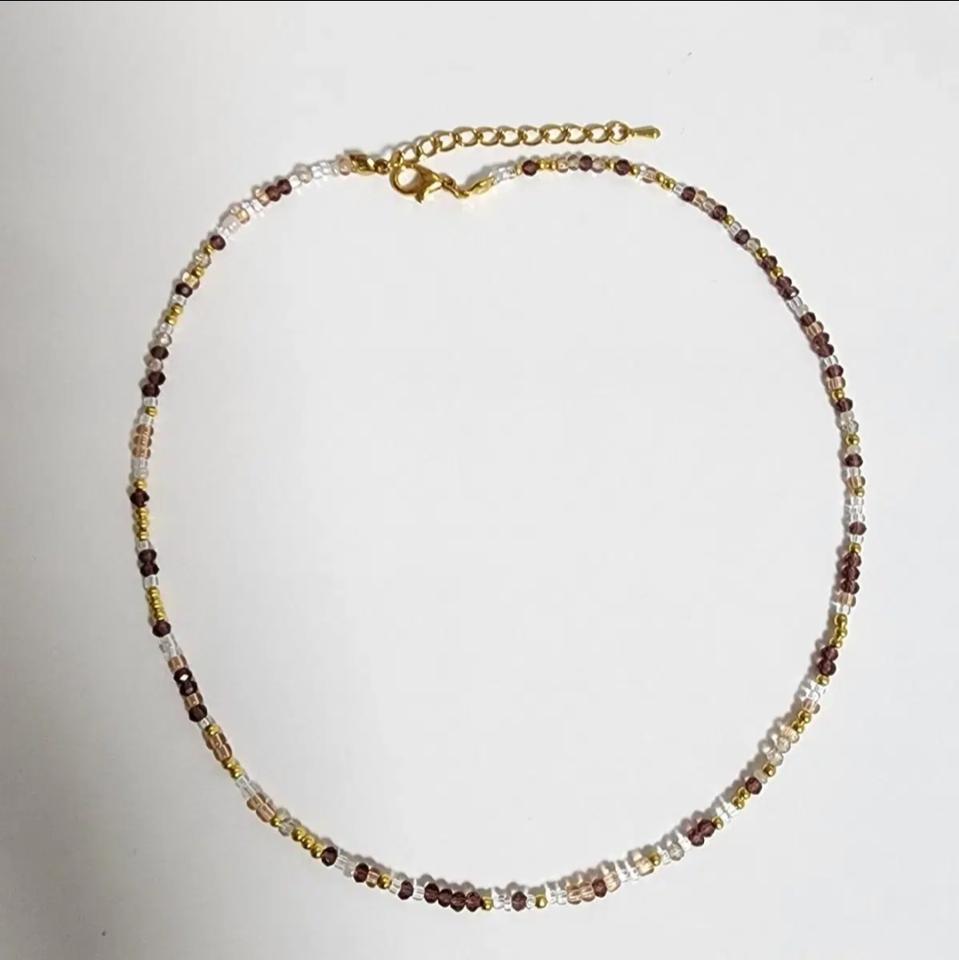 버건디 골드 비즈 목걸이