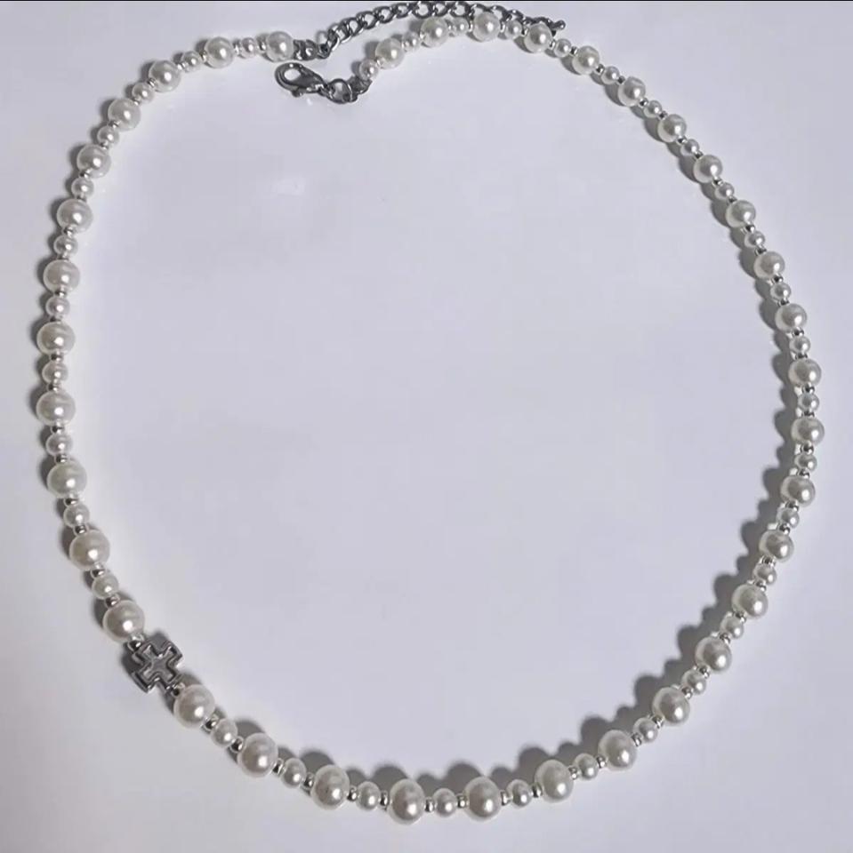 진주 십자가 비즈 목걸이