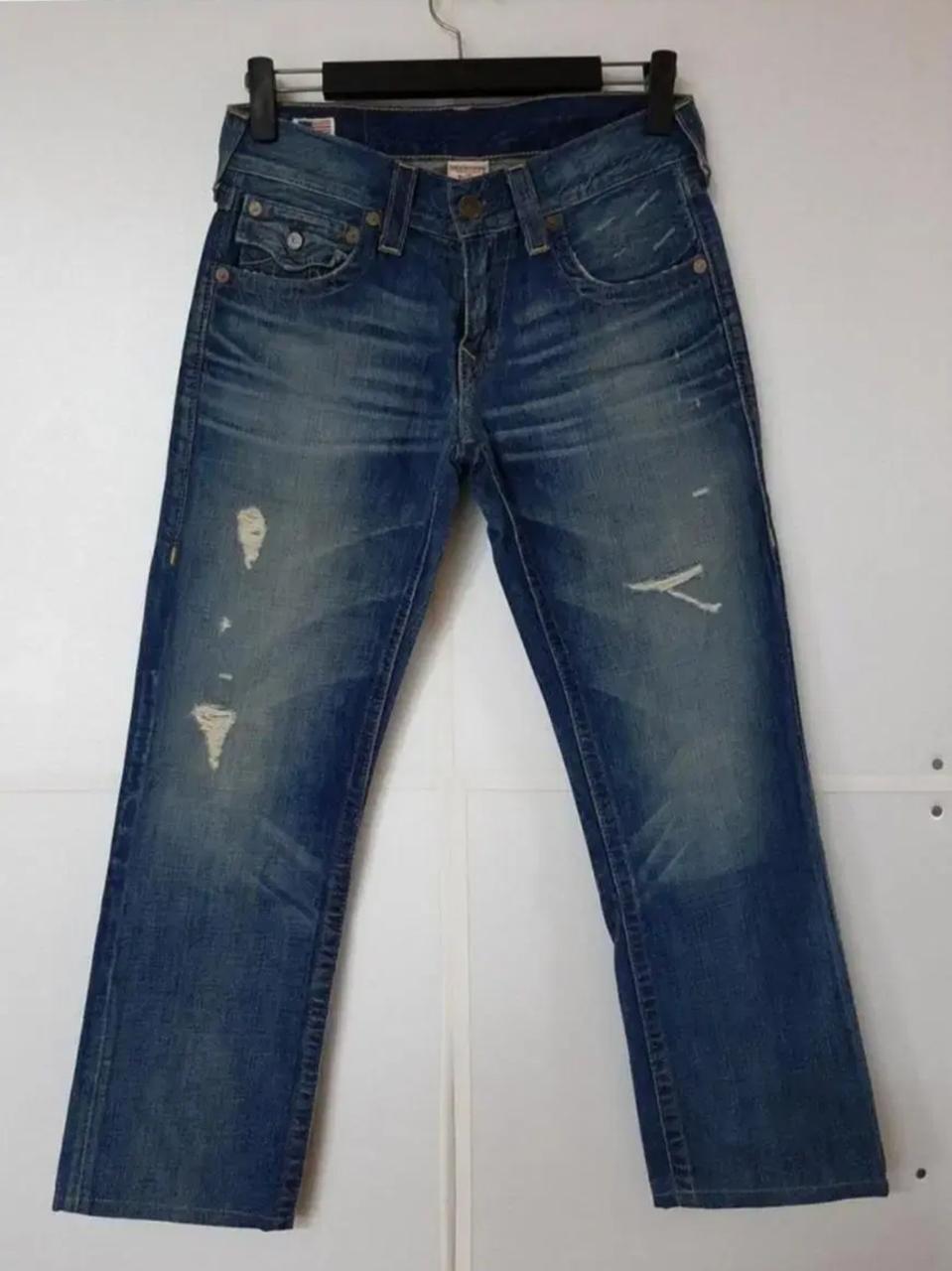 31)트루릴리젼 가죽패치 찢청 워싱 데님 생지 일자 명품청바지