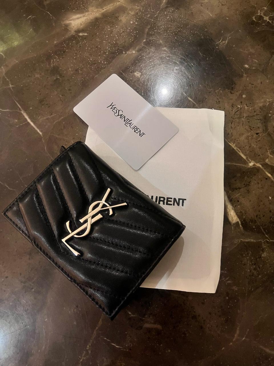 생로랑 카산드라 카드 반지갑 블랙 금장