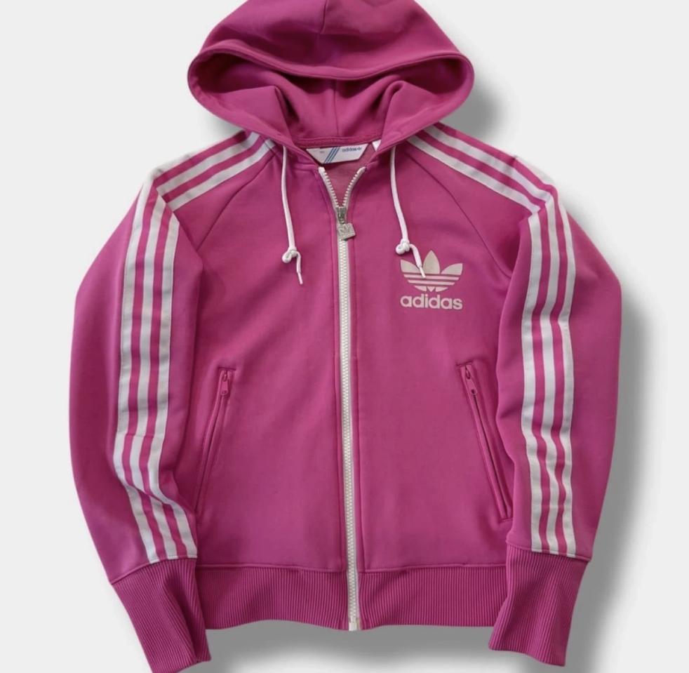 대장급 아디다스 파이어버드 빅로고 핑크 후드집업