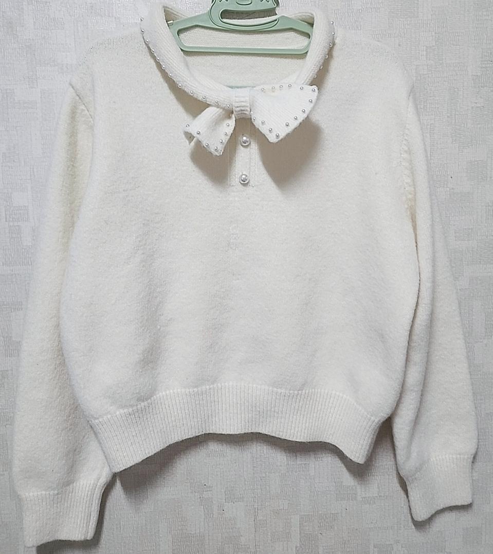 (중고)디자인이 귀여운 진주 리본 니트&겨울니트!