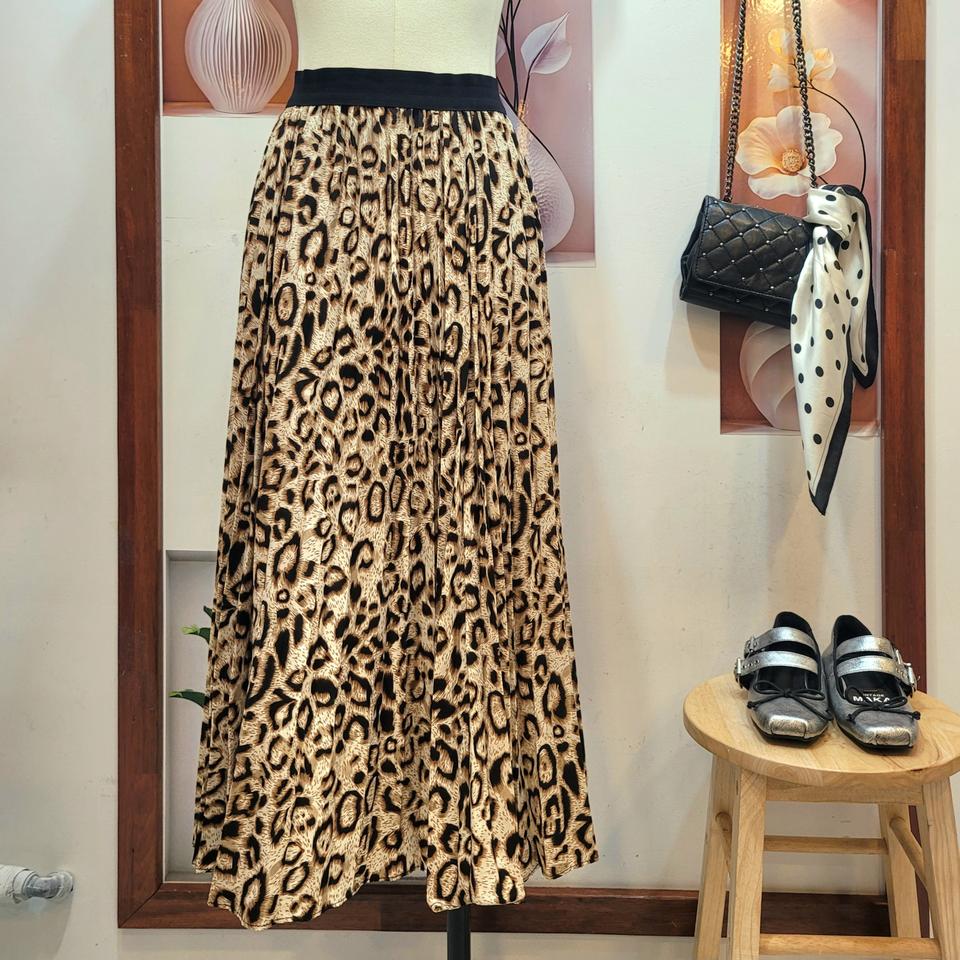 호피 플리츠 롱스커트