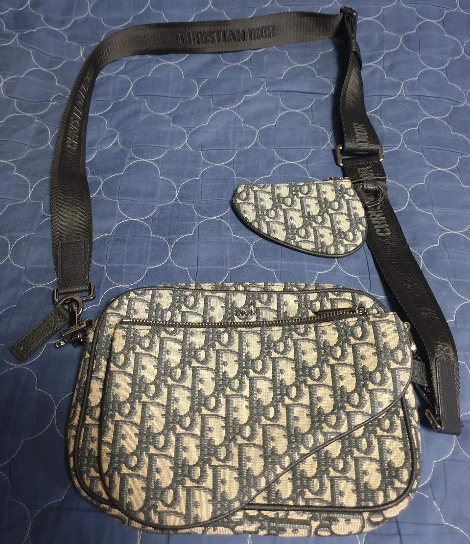 디OR 오블리크 캔버스 트리플 새들 파우치 크로스백 거울급