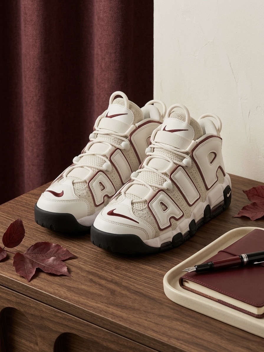 나이키 에어 모어 업템포 흰/버건디