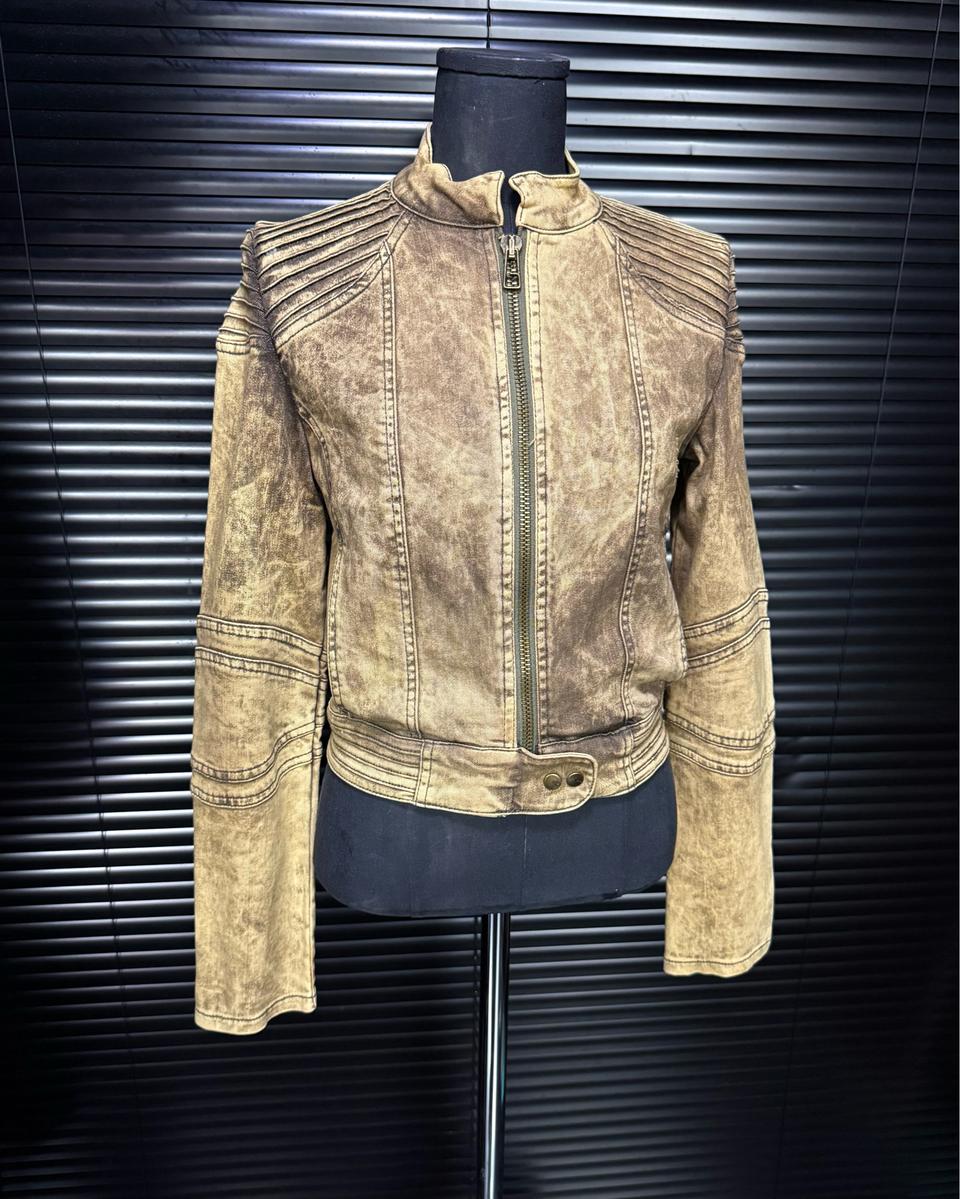 망고 진스 바이커 워싱 데님 라이더 크롭 자켓 펑크 락시크 갸루 로리걸