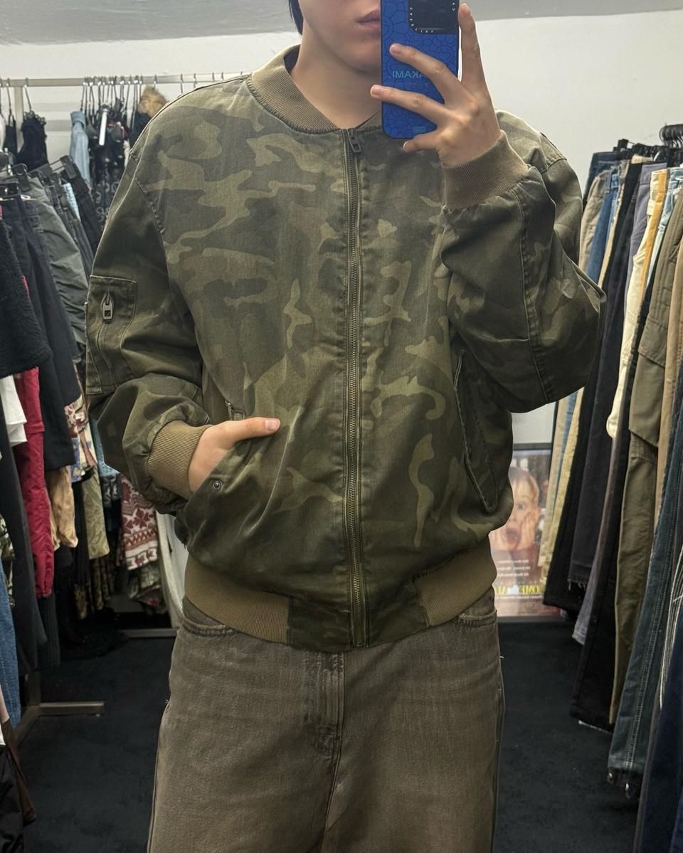 자라 카모 봄버 블루종 ma-1 항공 점퍼 코튼 빈티지 워싱 밀리터리 L