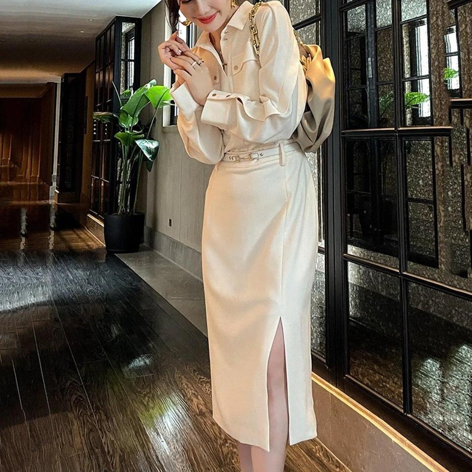 미샤 셋업 스타일 슬릿 원피스 (IVORY)