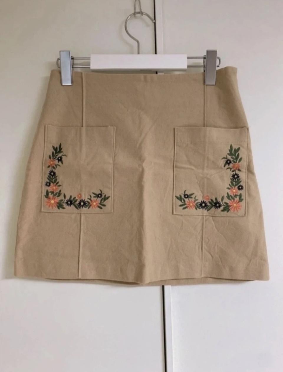 플라워 자수 미니 스커트 M