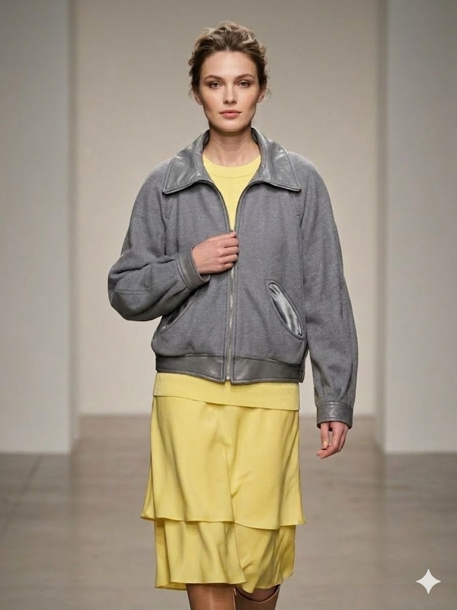 니나리치 가죽트리밍 셔링블루종 집업