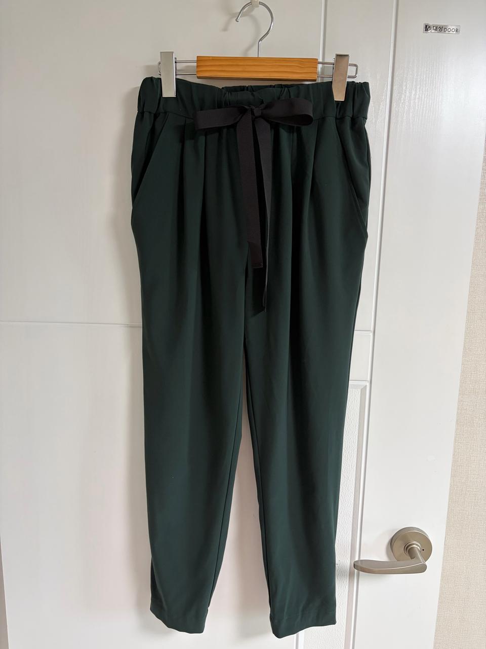 (일본 수입 빈티지)밴딩 바지 긴바지 팬츠 리본 다크그린 반조거
