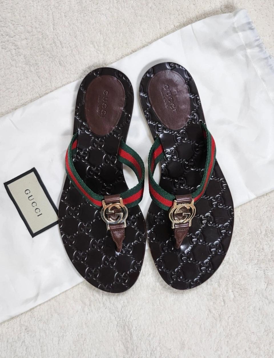 정품/구찌 GG로고 웹 삼선쪼리7.5