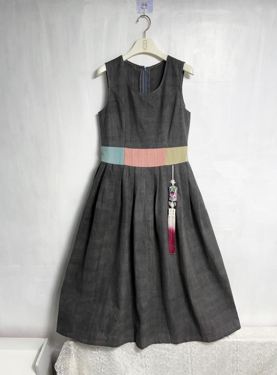 (맞춤옷) 천연염색 생활한복 마 원피스, 노리개 세트