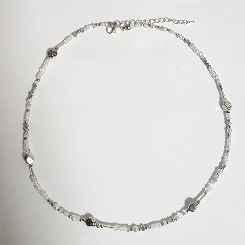 하늘 실버 비즈 목걸이